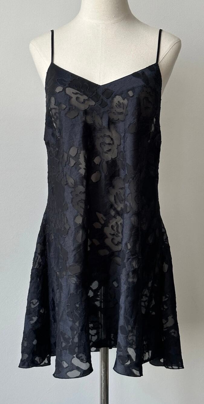 VTG Victoria's Secret Black Floral Burnout Gold Label 
Slip Dress Mini Nightie L